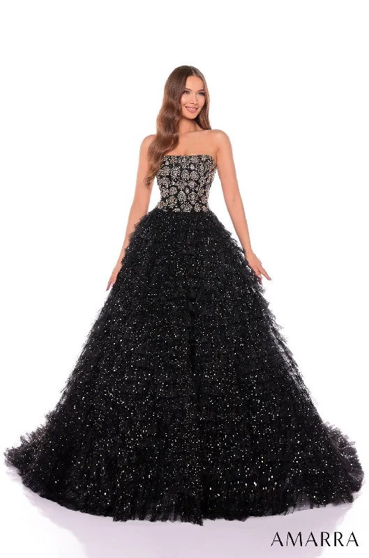 Amarra 88129 Long Beaded A Line Tiered Formal Prom Dress