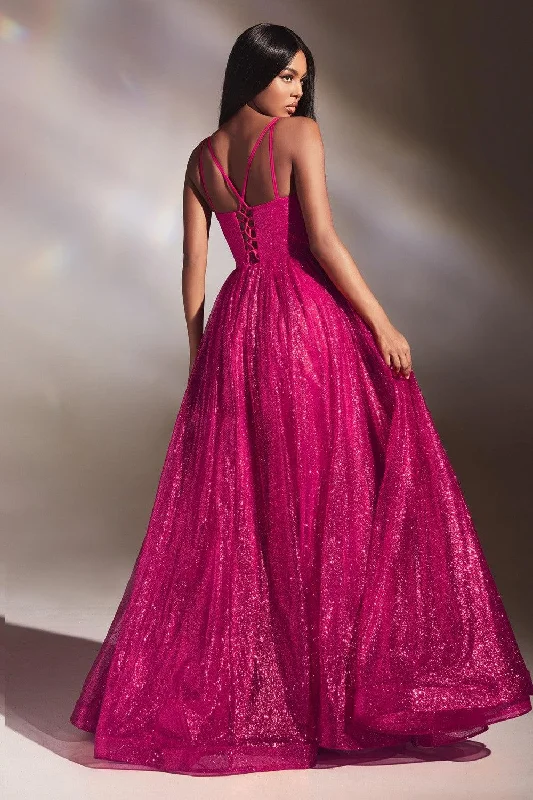 Cinderella Divine 996 Long Layered Glittered Ball Gown Fuchsia