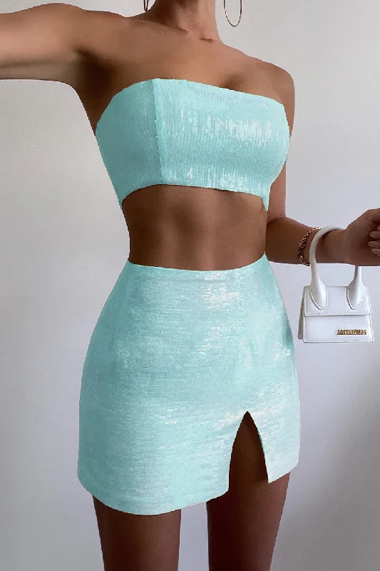 THE SEQUIN BANDEAU - AQUA