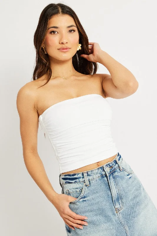 White Bandeau Top Side Rushed Supersoft