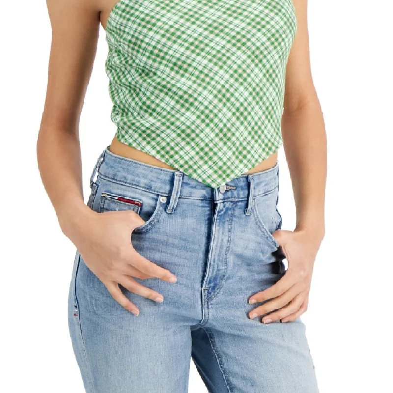 Tommy Jeans Women's Plaid Smocked Scarf Bandeau Top Green Size X-Large