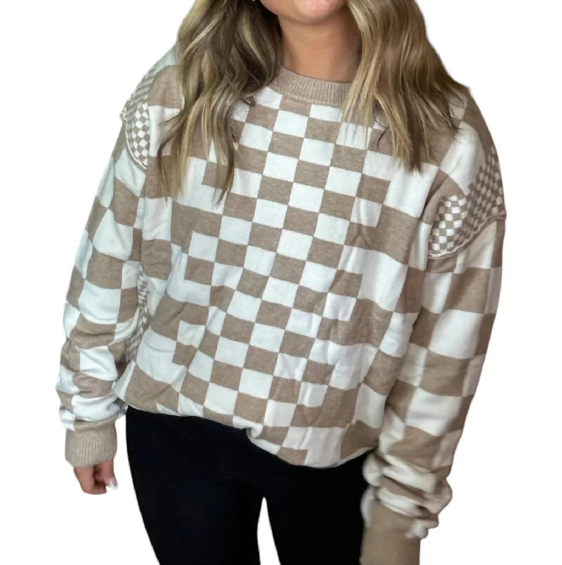 Checkered Sweater In Khaki