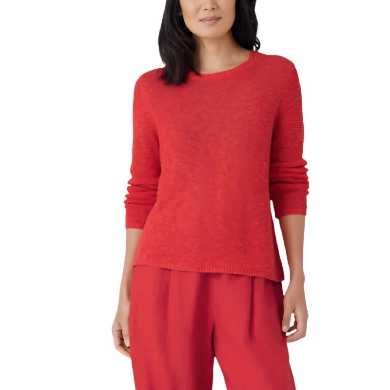 Crew Neck Cotton Sweater In Flame