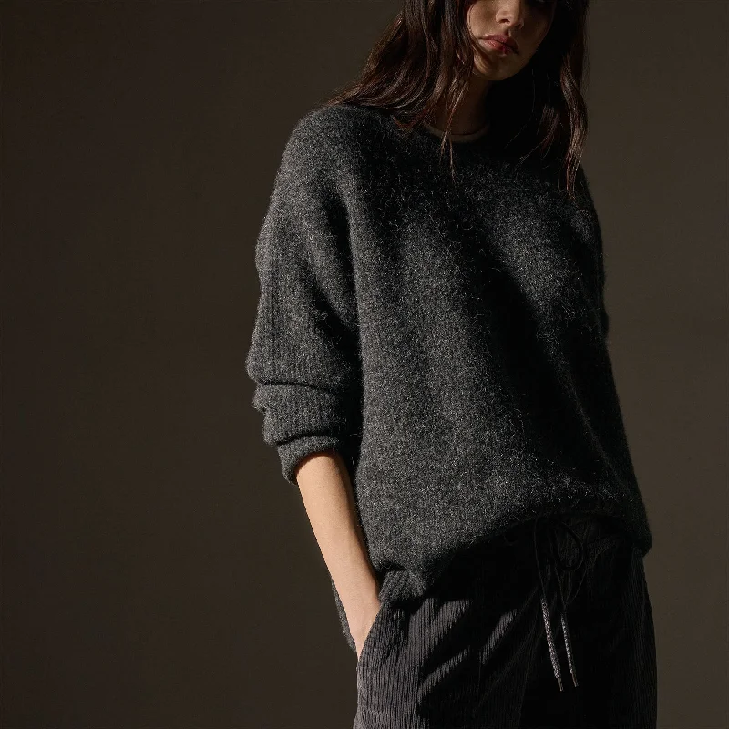 Oversized Waffle Knit Crew - Anthracite