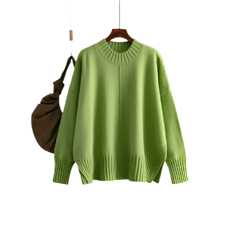 Women's Cozy Knit Round Neck Pullover Sweater - Loose Fit, Long Sleeve"