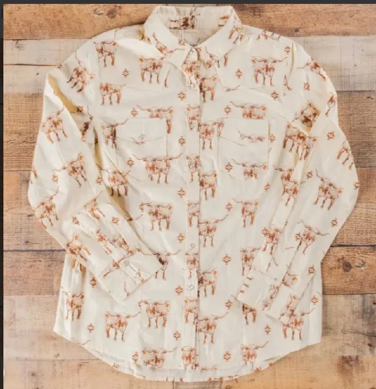 Longhorn Print Snap Shirt