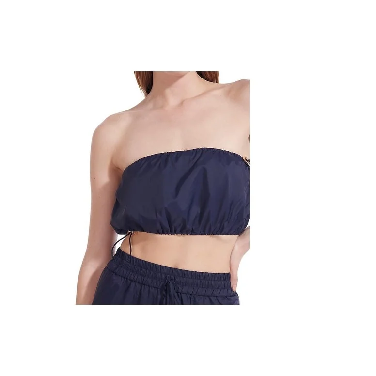 Staud Gigi Womens Navy Blue Drawcord Bandeau Top