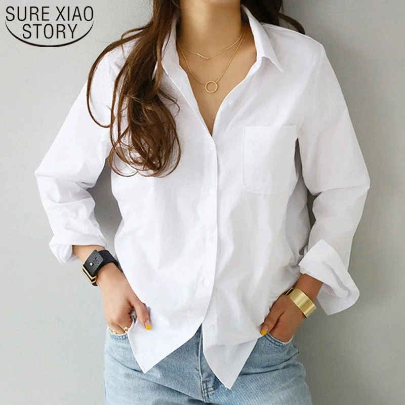 women shirts and blouses 2020 Feminine Blouse Top Long Sleeve Casual White Turn-down Collar OL Style Women Loose Blouses 3496 50