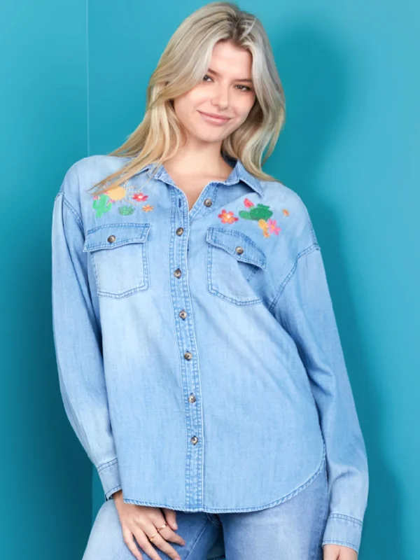 Wild Cactus Embroidered Shirt