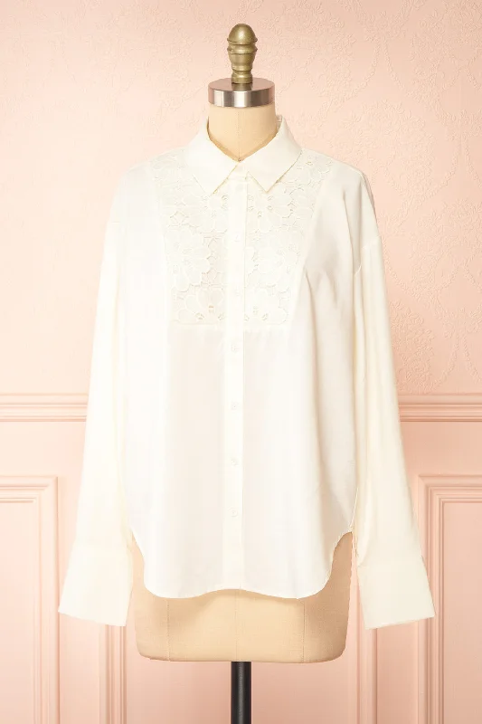 Caselotta | Ivory Shirt w/ Embroidered Flowers