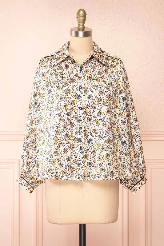 Firola | Floral Satin Button-Up Shirt