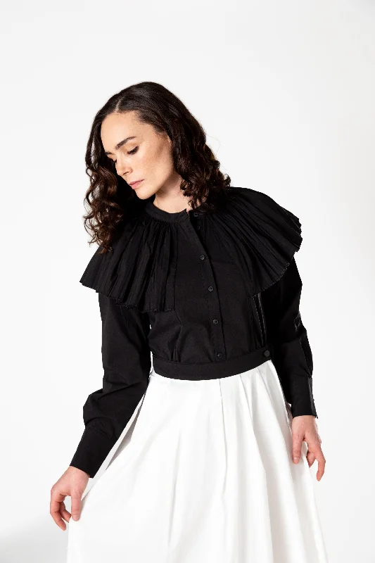 Pleated Collar Shirt - Black