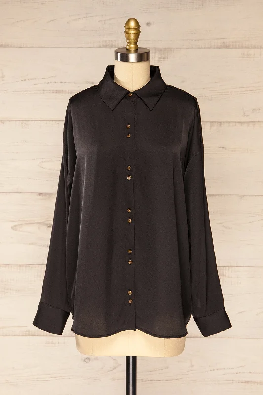 Stratford Black | Satin Shirt w/ Double Buttons