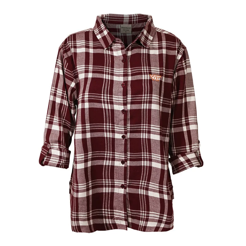 Virginia Tech Women's Boyfriend Plaid Button-Down Shirt