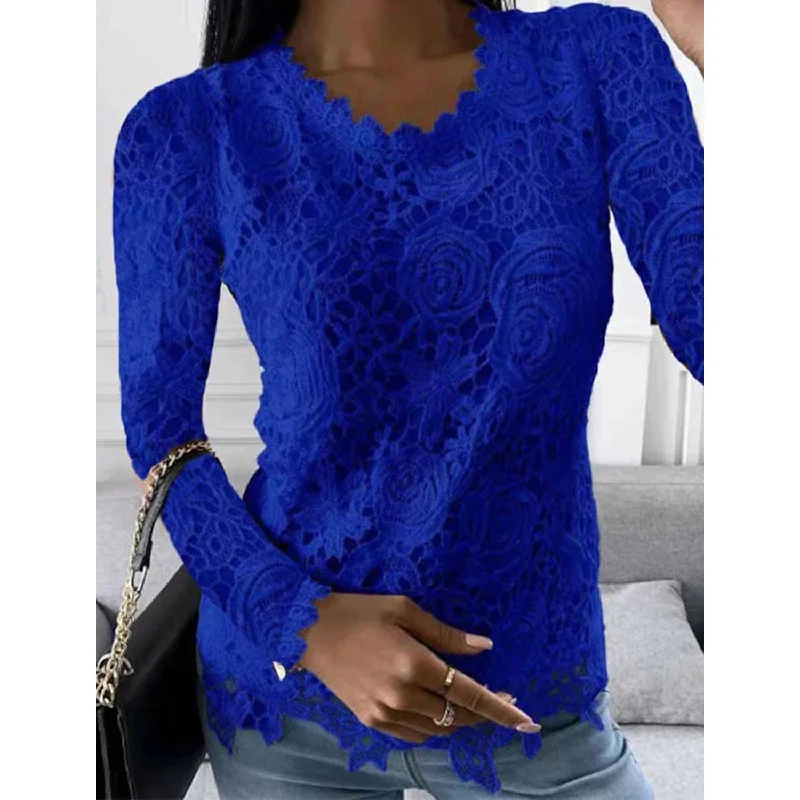 Women's Floral Lace Long Sleeve Blouse Shirt