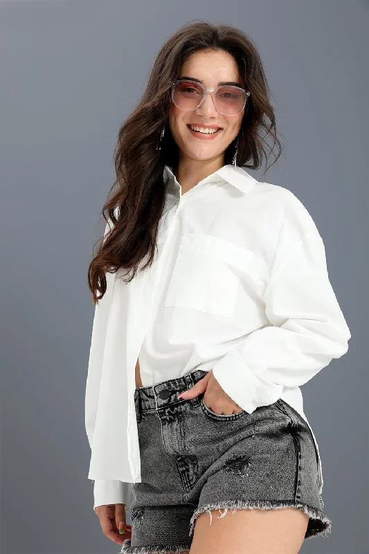 Women's Shirt with Pocket Chain Detail - White