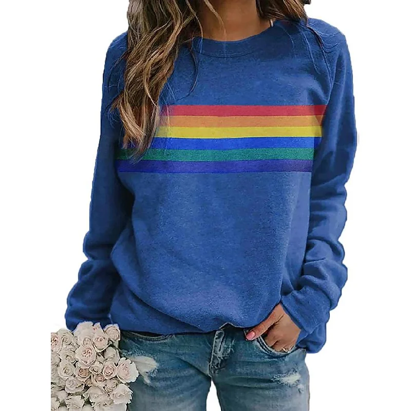 Women's T shirt Rainbow Graphic Long Sleeve Round Neck Tops