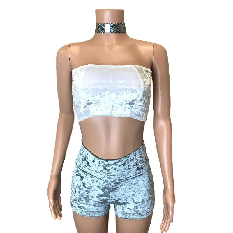 Tube Top Bandeau - White Crushed Velvet