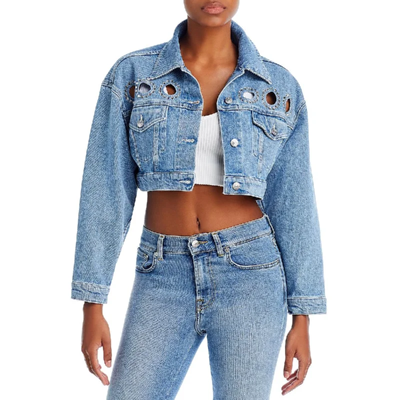 Womens Cutout Cropped Denim Jacket