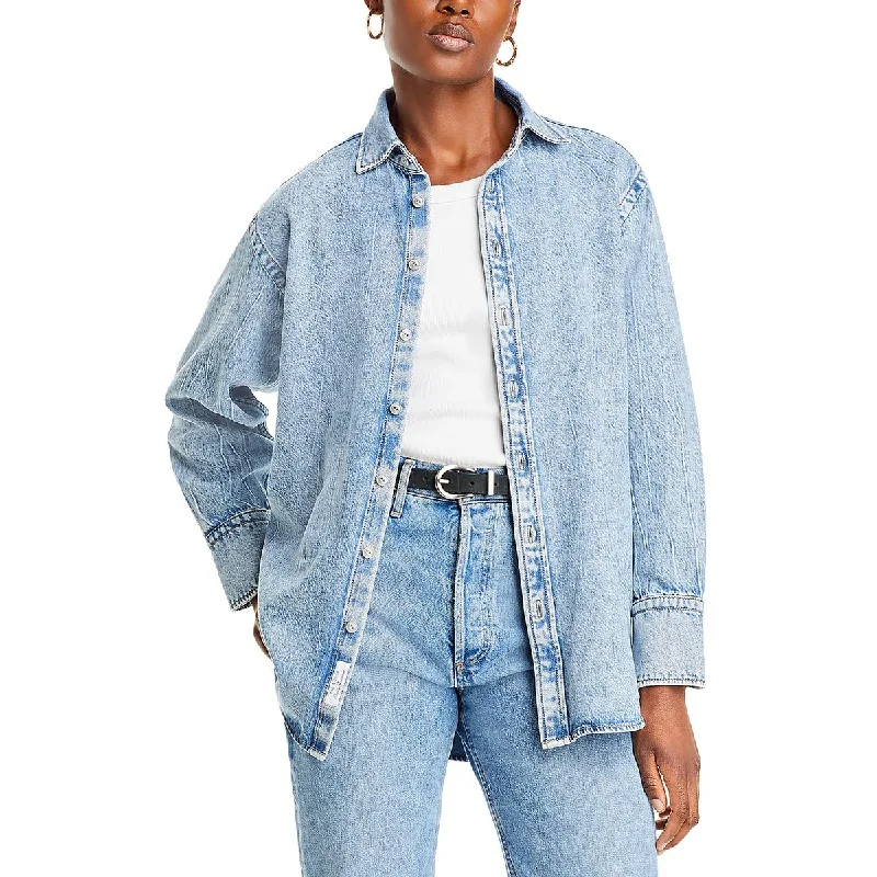 Womens Collar Button Up Denim Jacket