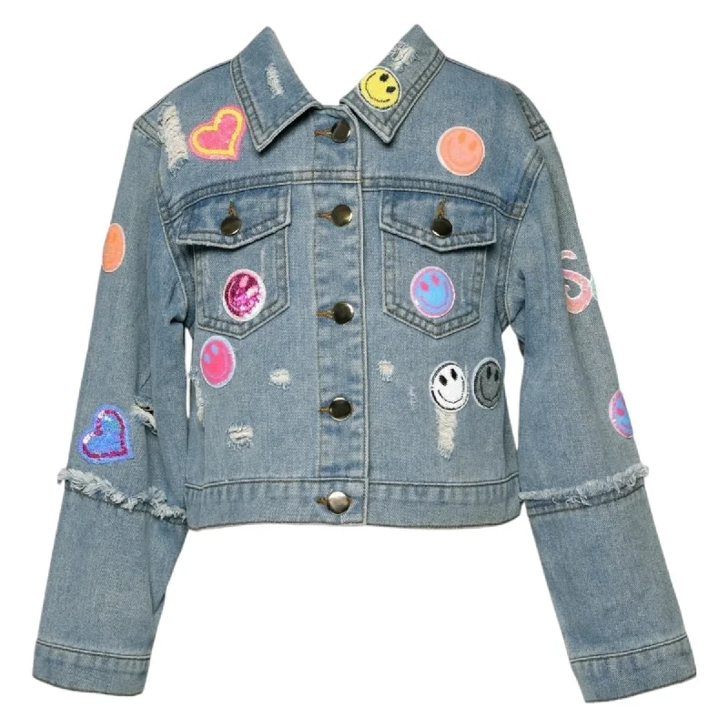 SMILEY FACE PATCHED DENIM JACKET