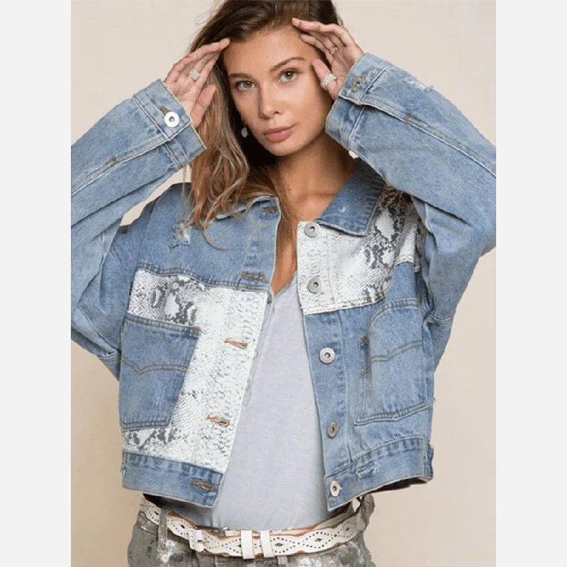 Boho Snake Print Denim Jacket