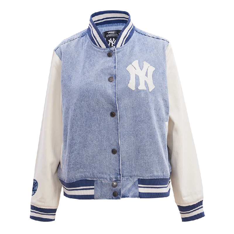 MLB NEW YORK YANKEES VARSITY BLUES WOMEN'S DENIM VARSITY JACKET (DENIM/LINEN)