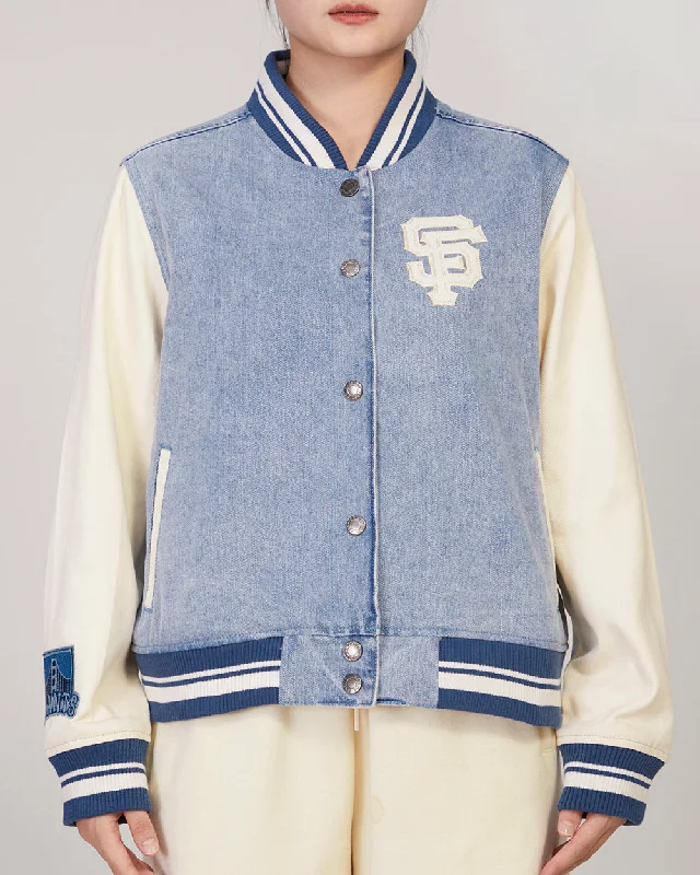 MLB SAN FRANCISCO GIANTS VARSITY BLUES WOMEN'S DENIM VARSITY WOMEN'S JACKET (DENIM/LINEN)