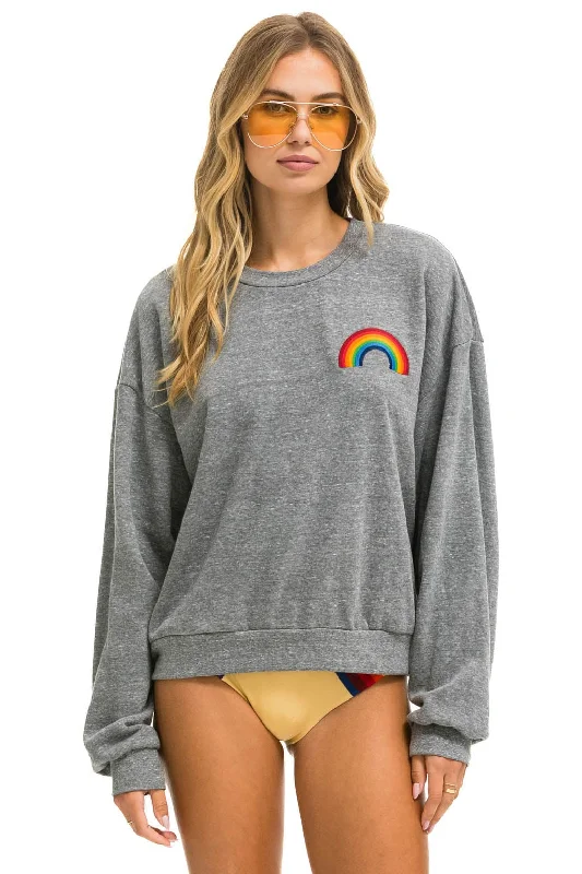 RAINBOW EMBROIDERY RELAXED CREW SWEATSHIRT - HEATHER