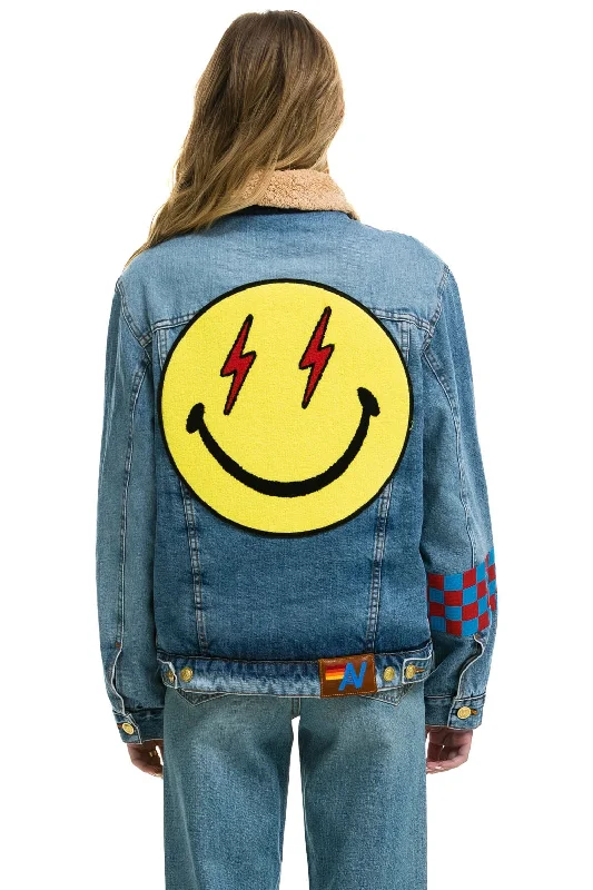 SMALL STOKED BOLT SMILEY RANCH SHERPA DENIM JACKET - SUPER LIGHT