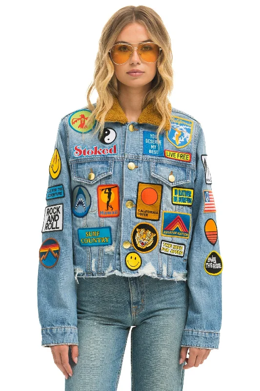 VINTAGE PATCH UNISEX CROP DENIM JACKET - SUPER LIGHT