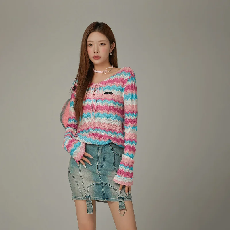 Ribbon Color Wave Long Sleeve Top