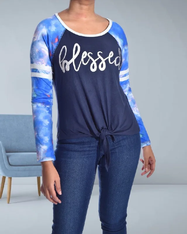 Navy Tie Dye Long Sleeve Top