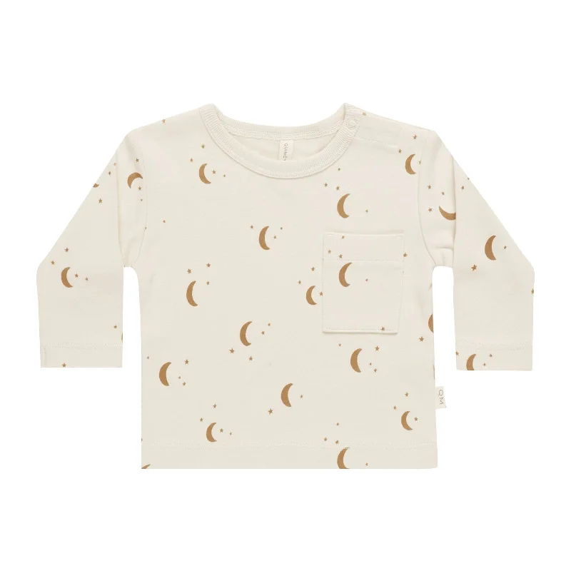 Long Sleeve Pocket Tee - Moons - Natural