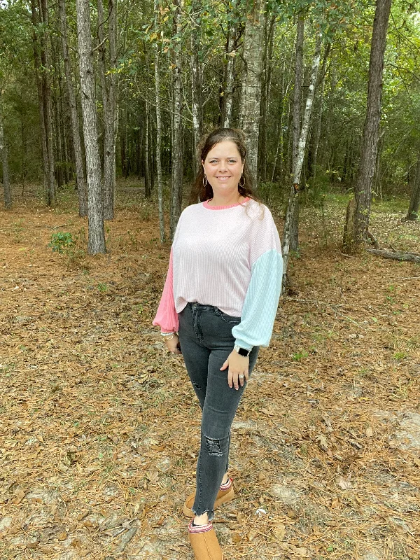 Color Block Long Sleeve Blouse