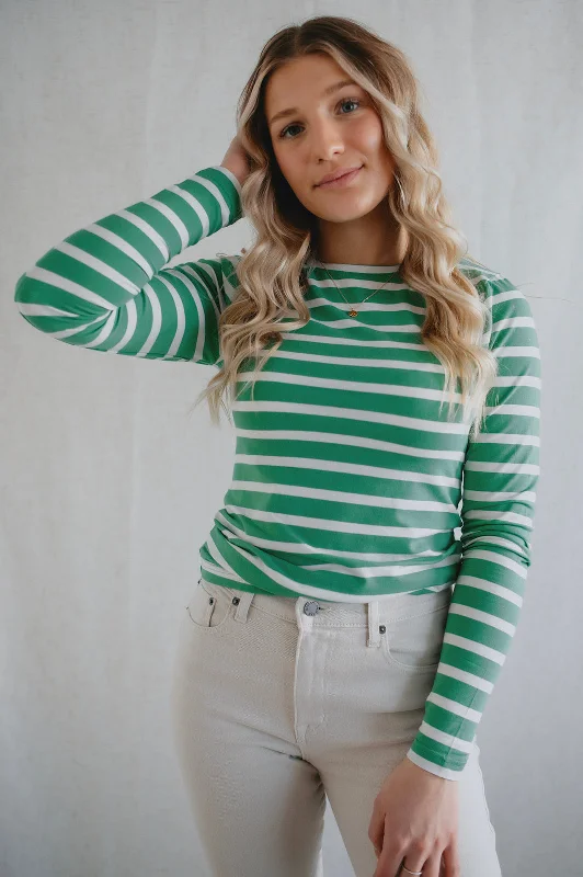 The Pamila Stripe Long Sleeve - Green Stripe - PLUS