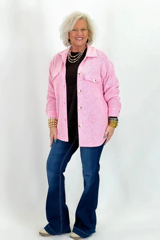 Pink Long Sleeve Button Down Shacket