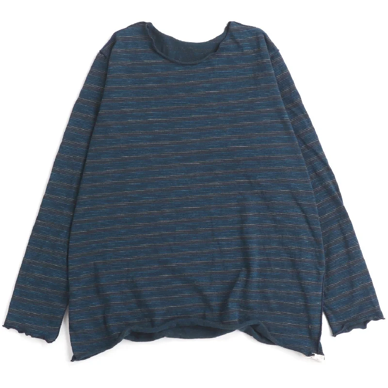 TAMAKI NIIME Cotton Long Sleeve Reversible Tee - Striped Sky