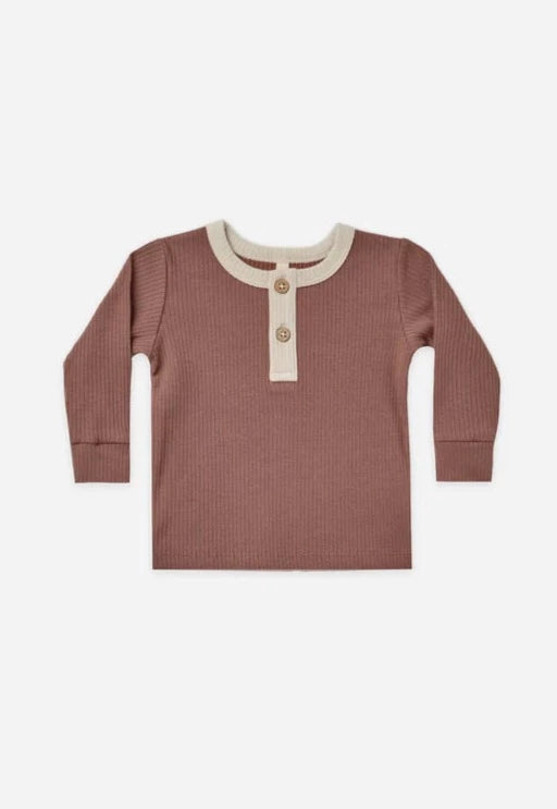 The Jessie Ribbed Long Sleeve Henley - Pecan - BABY