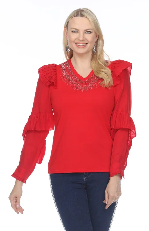 "Reva" Red Long Sleeve Top