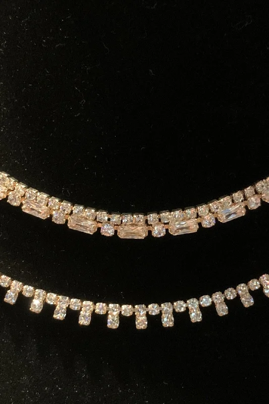 Crystal Avenue Premium Cubic Zirconia Rose Gold Double Choker Set