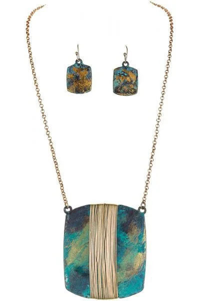 Rain Jewelry Collection Fire Patina Wrapped Square Necklace Set