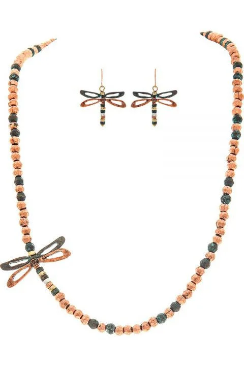 Rain Jewelry Collection Patina Copper Bead Dragonfly Necklace Set