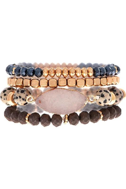 Rain Jewelry Gold Black Glass Druzy Stone Bracelet Set