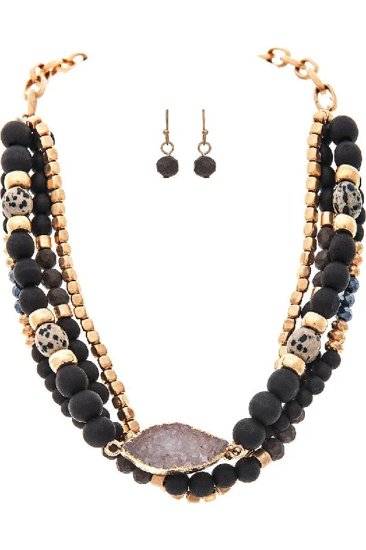 Rain Jewelry Gold Black Glass Stone Druzy Necklace Set