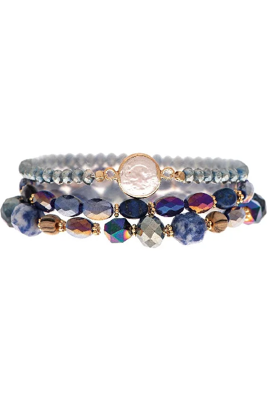 Rain Jewelry Gold Blue Purple Glass Stone Bead Bracelet Set