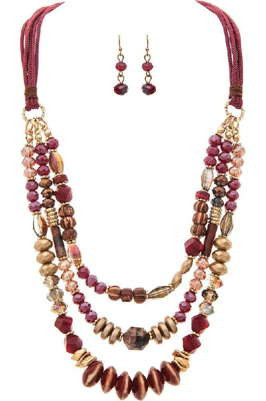 Rain Jewelry Gold Red Glass Ceramic Bead Necklace Set