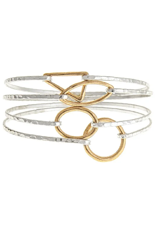 Rain Jewelry Matte Gold And Silver Mixed Shape Bangle Set