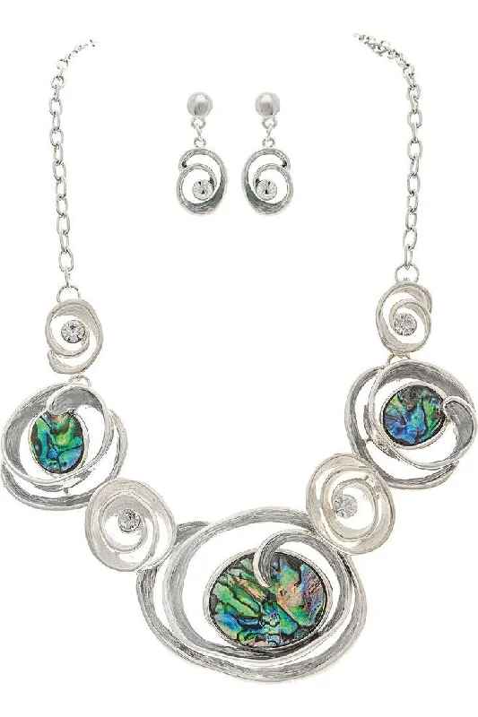 Rain Jewelry Silver Abalone Wave Swirl Necklace Set