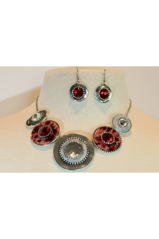 Red/Silver Rhinestone Medallion Set